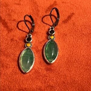 Elegant Green and Silver Earrings
